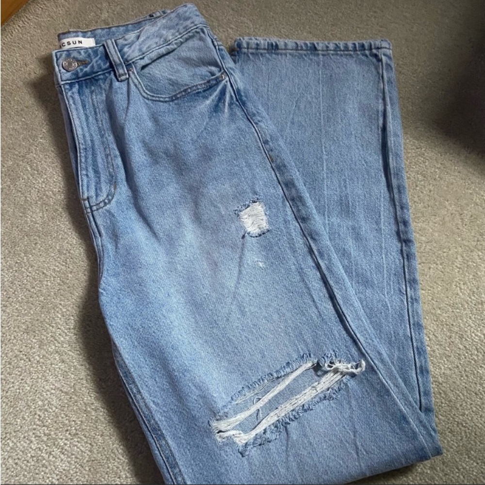 PacSun Light Blue High-Rise Distressed Straight Jeans - Picture 4 of 8